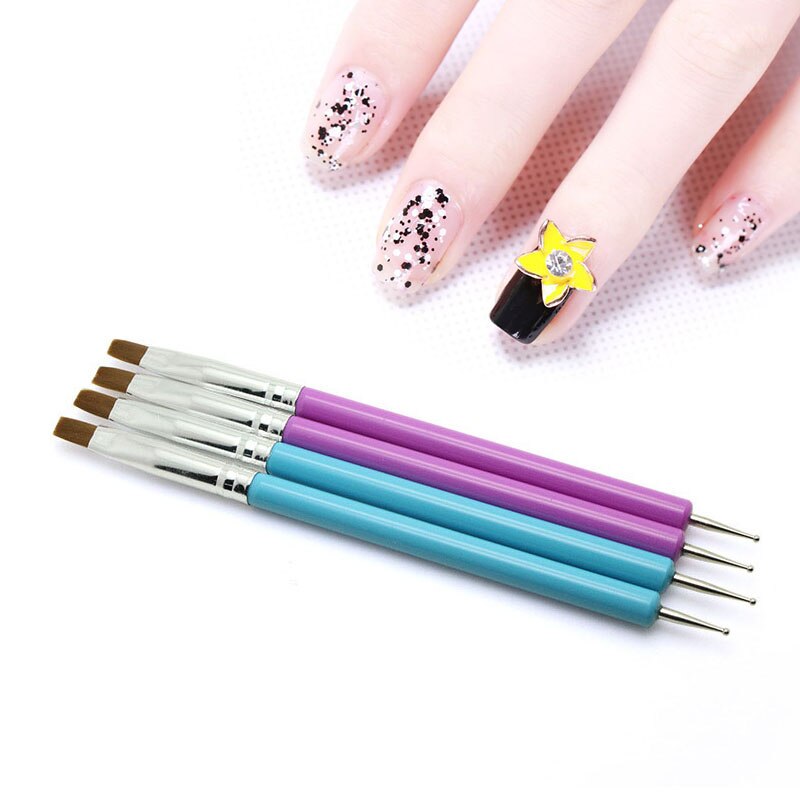 Herramienta de punteo de manicura de doble cabeza, pincel para punteo DIY, pincel plano de nailon, herramientas de arte de uñas, herramienta de pintura para manicura
