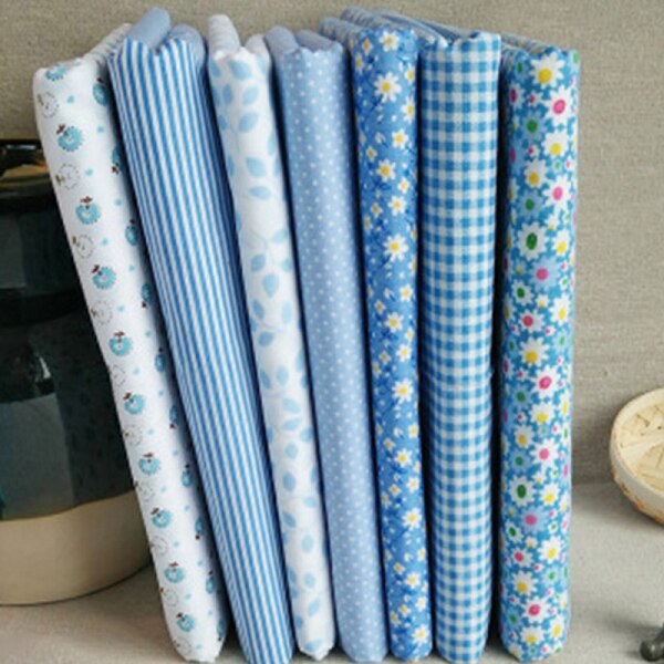 7 pcs/kit Gemengde Stoffen Kladjes Offcuts Quilten Quilt Stof Pre-Cut Fat Quarters 100% Katoen Materiaal 25*25cm Bundel Stof: Blue