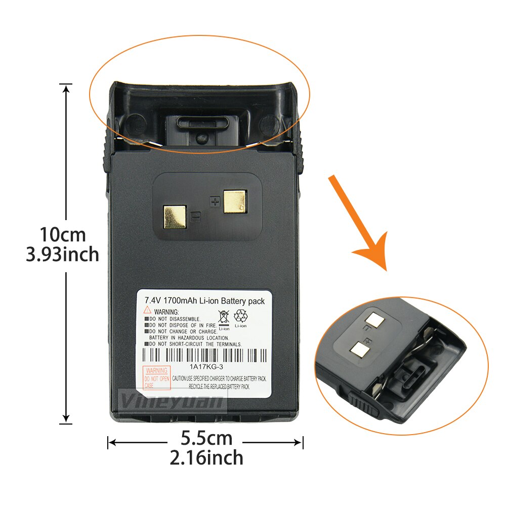 7.4V 1700mAh 1A17KG-3 Li-ion Batterie pour WouXun KG-UVD1P KG-UV6D KG-659 KG-699 KG-689 Radio Bidirectionnelle Rapide Batterie avec Clip Ceinture