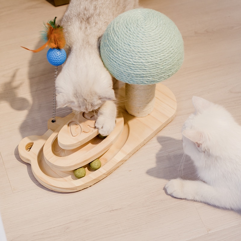 Trekatt skrapestolpe sisal skrapeleke med 2/3 lags spor spinnende kattelekebord med interaktive baller