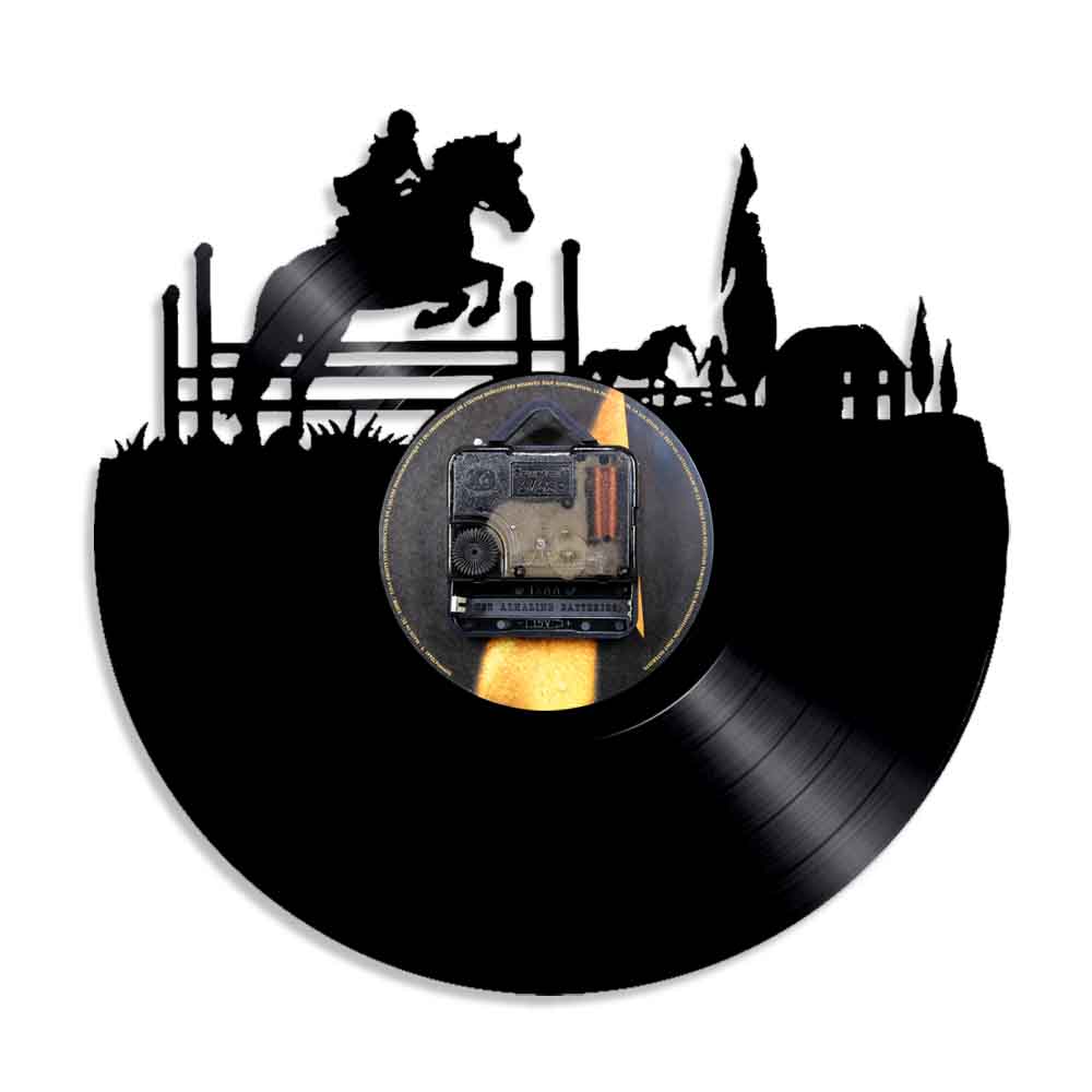 Decoración ecuestre de pared para montar a caballo, lámpara de pared de disco de vinilo Vintage, reloj LED luminoso de salto de caballo, reloj colgante de pared silencioso