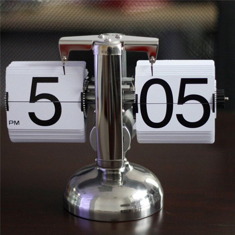 Retro Flip Clock Stainless Steel Small Scale Table Clocks Home Desktop Flip Internal Gear Operated Quartz Clock