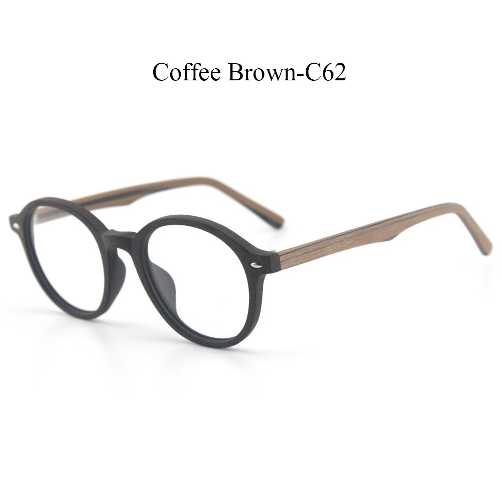 Retro runde træ briller ramme mænd kvinder optiske nærsynethed briller recept briller med klare linser briller rammer: C62