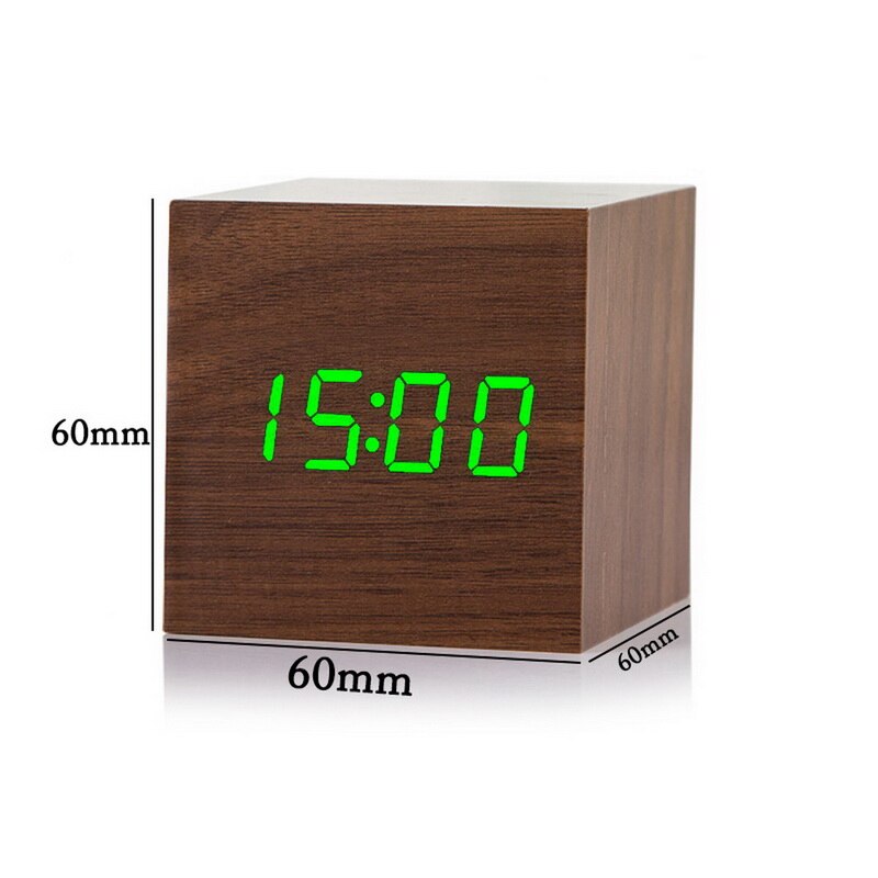 Voice Control LCD Screen Thermometer Clocks indoor Humidity Monitor Electronic Digital Display Temperature Alarm Clock Calendar: brown green