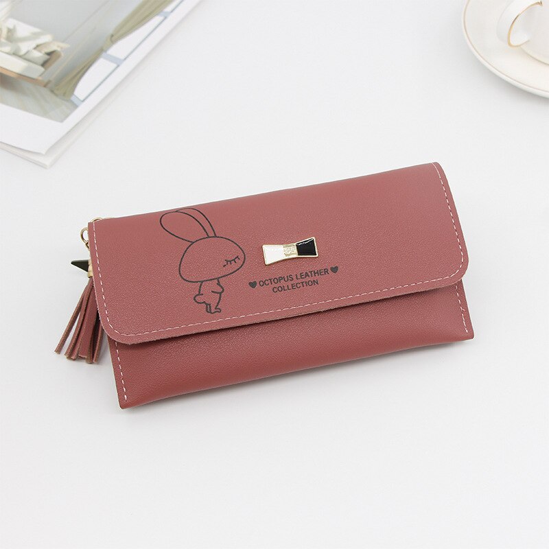 Carteira feminina longa carteira feminina bolsas borla moeda bolsa titular do cartão carteiras feminino couro do plutônio bolsa de dinheiro embreagem carteira de couro do plutônio: Rose red