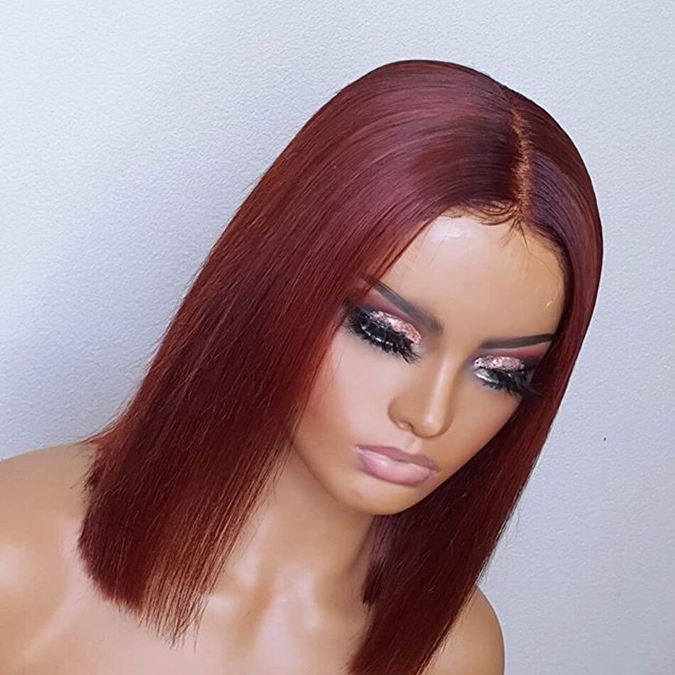 Heat Resistant Wine Red Bob Synthetic Wig 99J Burgundy Short bob Cut Silky Straight Synthetic Wigs High Density Middle Part: Dark Red / 16inches