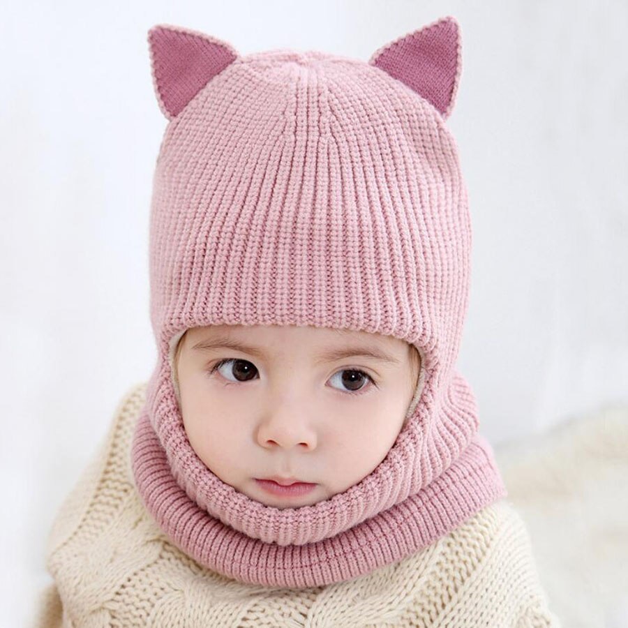 Beanie Warm Hat Kids Children Knitted Hooded Scarf Winter Circulal Knit Striped Earflap Ear Cap Scarves Child Accessories