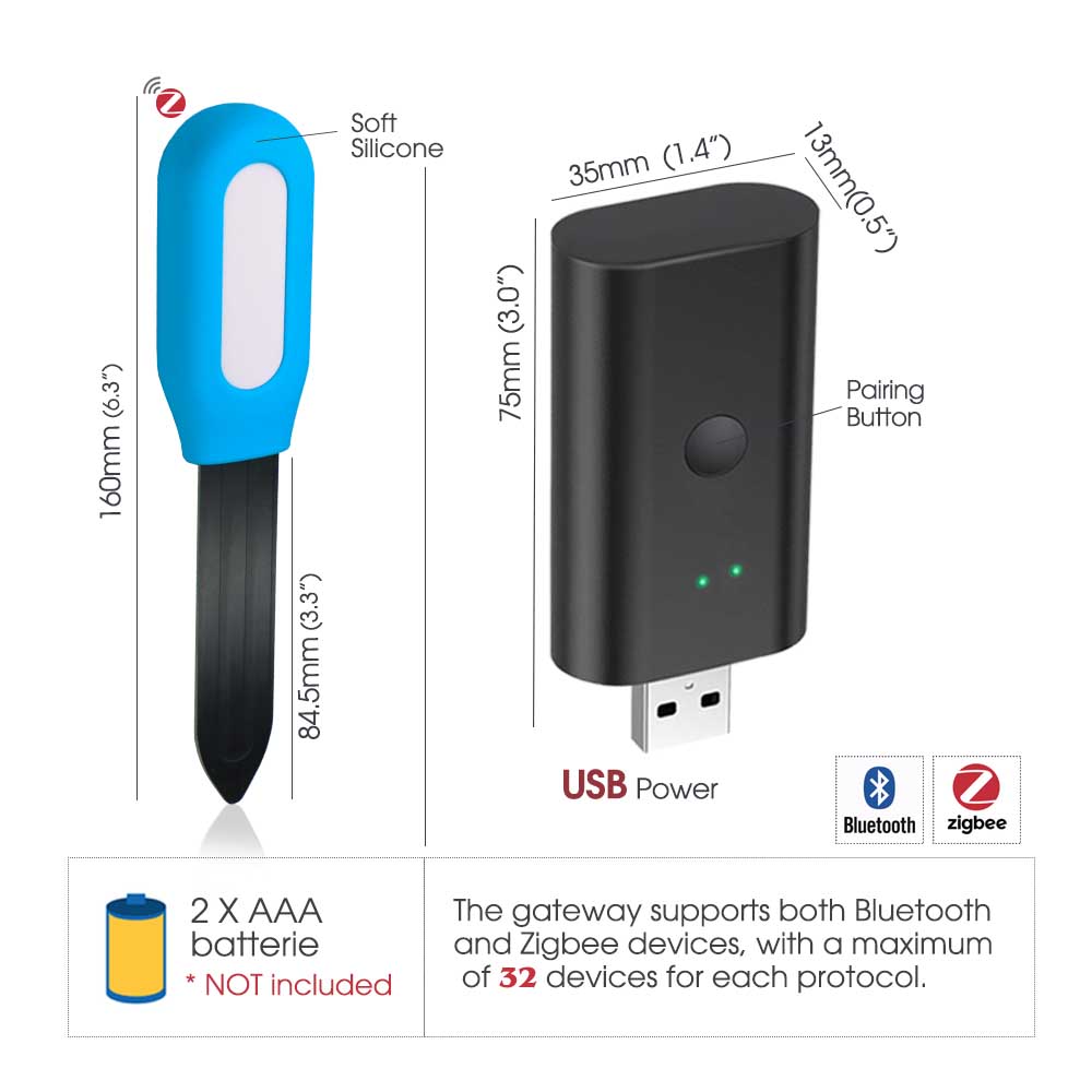 Zigbee Soil Sensor with Gateway Kit Real-Time Soil Moisture & Air Temperature Monitor for Greenhouse Garden Lawns Plants Tester