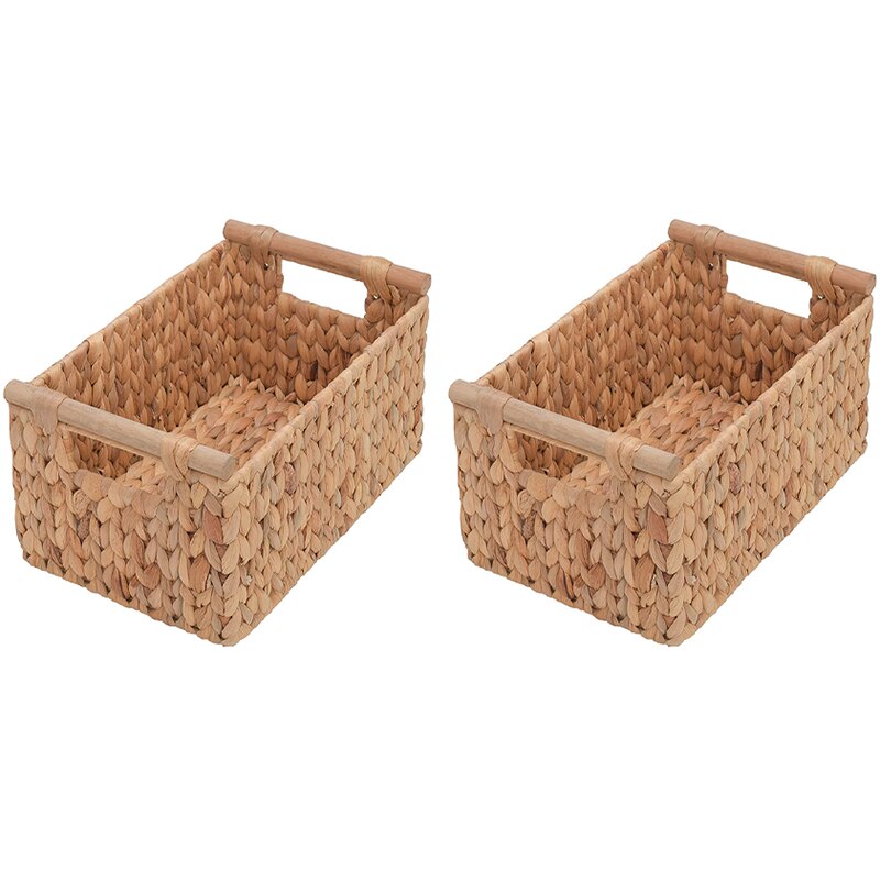 Hand-Woven Jumbo Storage Baskets with Wooden Handles, Water Hyacinth Wicker Baskets for Organizing, 2-Pack: Default Title