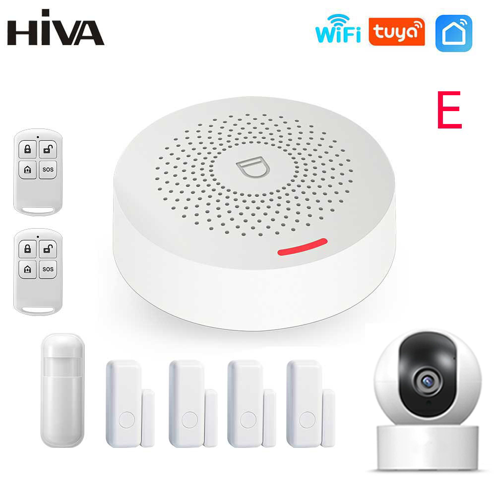 HIVA Tuya Smart Home Wifi Alarm System for House Business Garage Warehouse Wireless Safety Security Alarm work with Alexa: E / EU plug