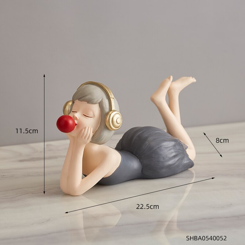 Nordic Sweet Dreamy Bubble Girl Sculpture Storage Lipstick Fruit State Living Room Decoration Bedroom Decor Accessories: Lying-gray