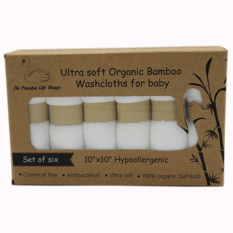 Økologisk premium bambus vaskeklude bambusfiber naturligt babyhåndklæde 6 pakke / sæt pr. æske størrelse 10 " x10 "