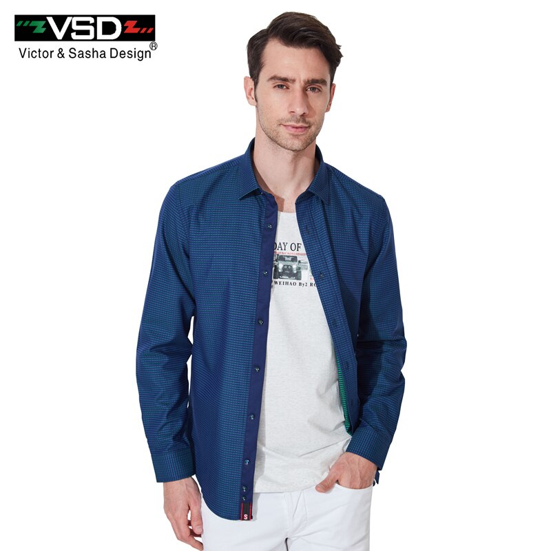 Vsd casual skjorter lange ærmer premium dot bomuld mærke shirting materiale herreskjorte euro størrelse  vs2045