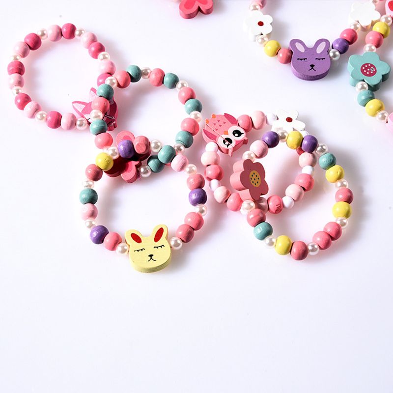 1 sæt børn børn mix farve træperler halskæde armbånd piger prinsesse smykker