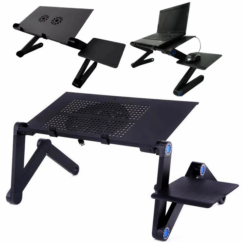 Adjustable Laptop Desk Cooling Fan Computer Desk TV Bed Lapdesk Tray PC Table Stand Notebook Table Desk Stand With Mouse Pad