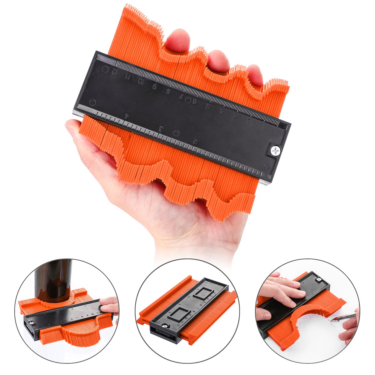 Multi-functio Contour Duplicator Profile Measurement Tool Model Edge Shaping Wood Measure Ruler Contour Plastic Copy Duplicator: 12cm Orange