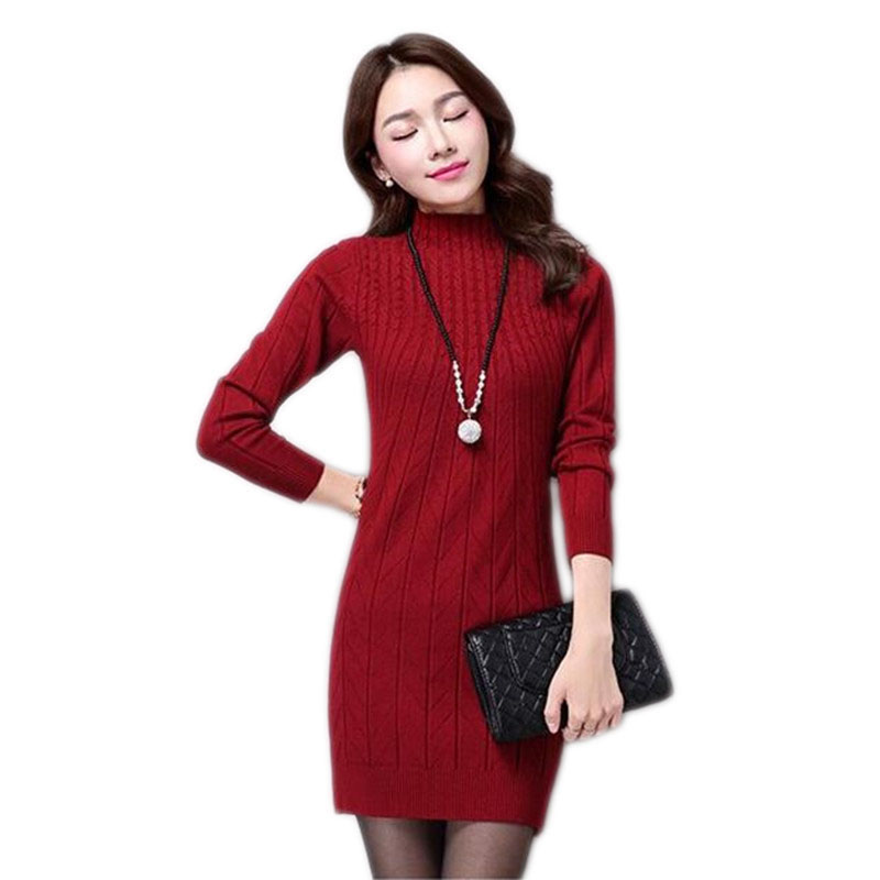 Vrouwen Trui Jurk Herfst Winter Lange Mouwen Coltrui Gebreide Jurken Dikke Warme Slanke Truien Gebreide Jurk Vestidos SF22: wine red