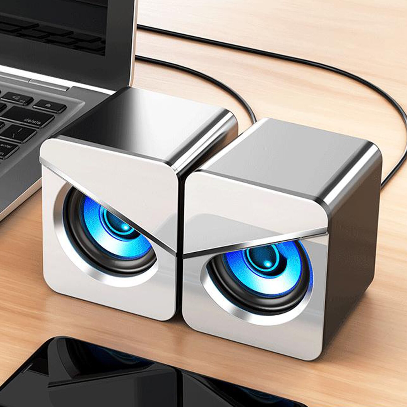 Dual Speaker USB Wired Speaker Heavy Bass Music Speaker for Desktop and Laptop Surround Sound System LED Lighting