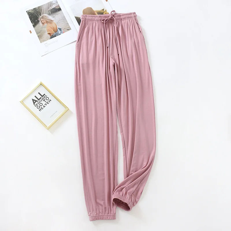 Pantalones japoneses de estilo para el hogar para mujer, pantalones finos de modal holgados de talla grande de color sólido para primavera y verano, pantalones para el hogar para mujer