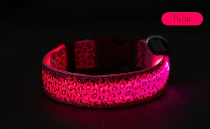 Collar luminoso LED para perro y mascota, arnés de seguridad para caminar al aire libre, con pajarita, brillante, para cachorro de leopardo: C / M