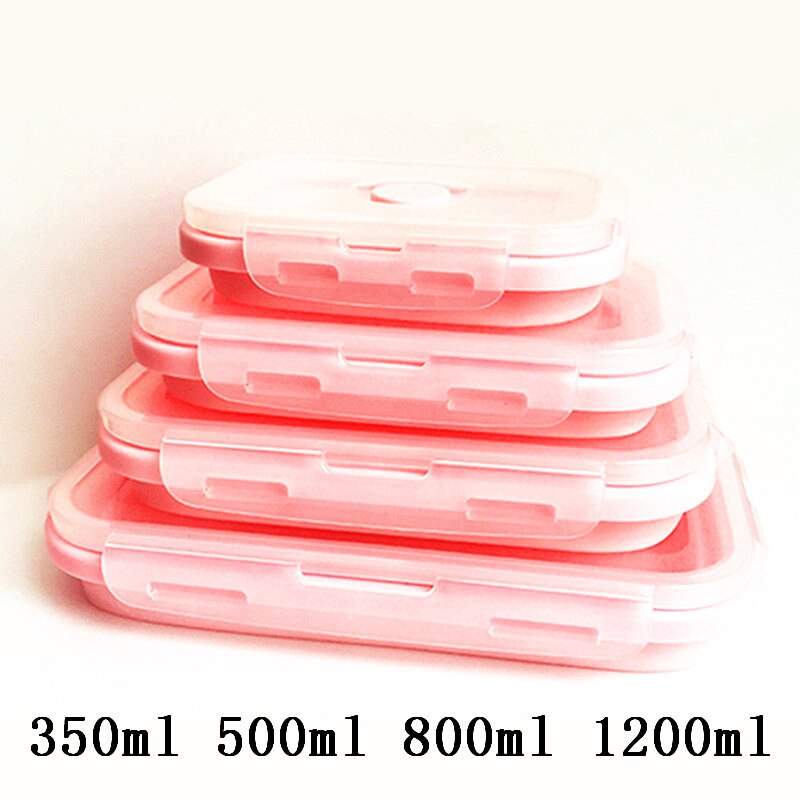 Fiambrera plegable de silicona, caja de Bento para frutas y verduras, utensilios de cocina, contenedor de alimentos, Bol, herramientas de cocina, accesorios de cocina: Pink 4Pcs