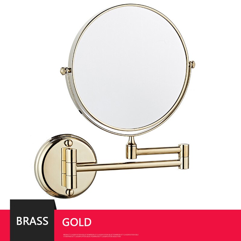 Espejo de maquillaje de oro rosa para baño, espejos redondos de latón negro mate, espejo de afeitado con aumento de 3X, espejos plegables de doble cara de 8 pulgadas: KC004