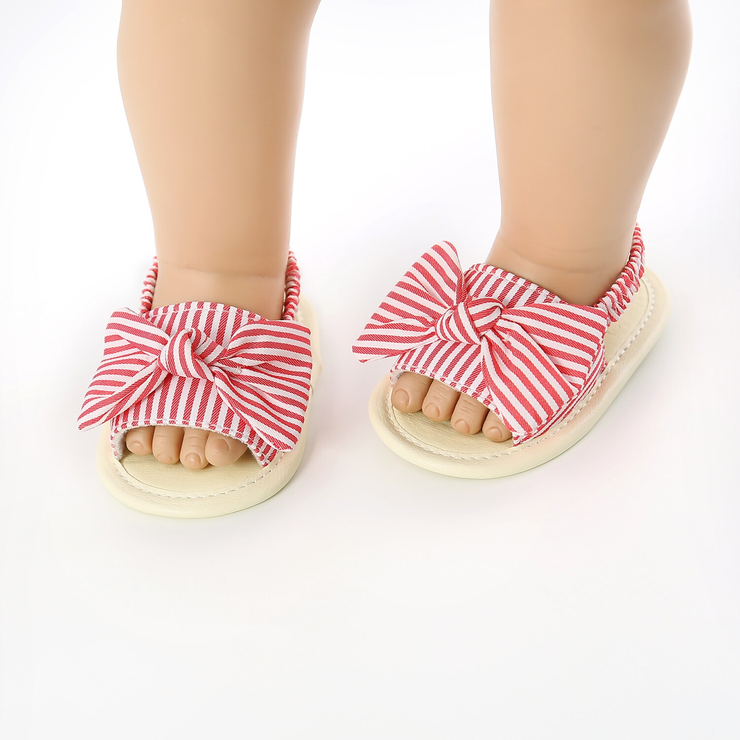 2020 criança infantil do bebê verão sandálias listrado dot print bowknot princesa sapatos de fundo macio 0-6m 6-12m 12-18m: Pink Striped / 13-18 meses