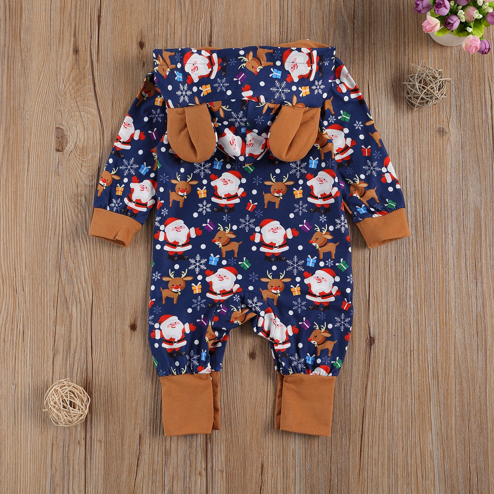 Kerst Baby Meisjes Jongens Oor Romper Pasgeboren Hooded Lange Mouwen Cartoon Print Jumpsuits 0-18M