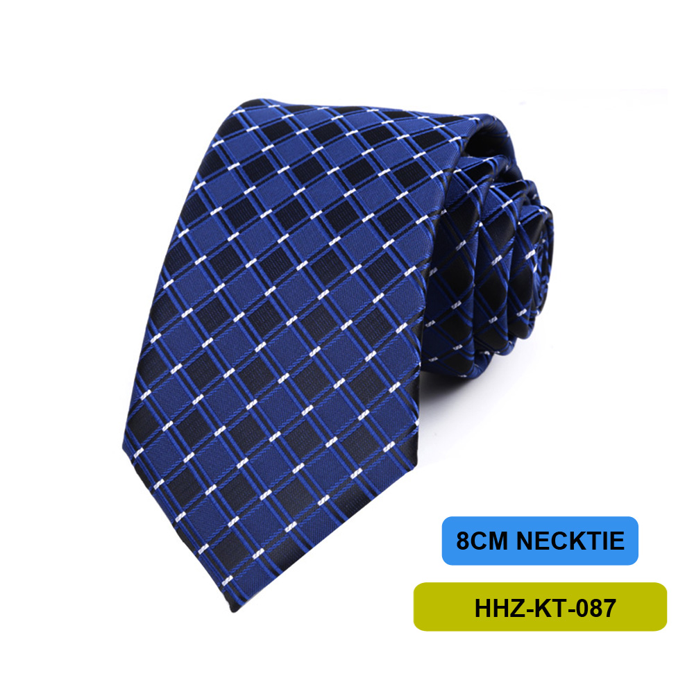 Corbata para hombre de 8CM, corbatas a cuadros a rayas lisas de color negro marino para hombre, corbata tejida de Jacquard para novio, corbata para de boda de negocios