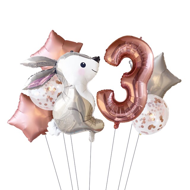 Globos de con temática de cuento de hadas para niñas, decoración con de conejo, rosa, estrella plateada, 32 pulgadas, 6 piezas: 3