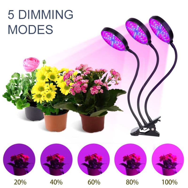 5 Modes Plant Growth Lights Lamp Bulb 360-degree Rotary 3-lamps Clip Holder UK Full Spectrum LED Grow Light Flower Plant Lamp