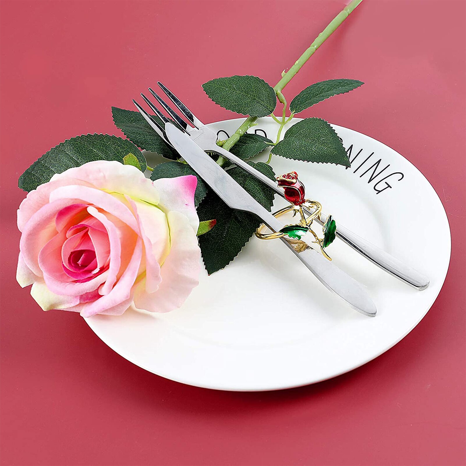 1/6 Stuks Servet Ring Valentijnsdag Servet Ring Rose Flower Servetringen Met Rode Steentjes Diner Tafel Hotel Decor