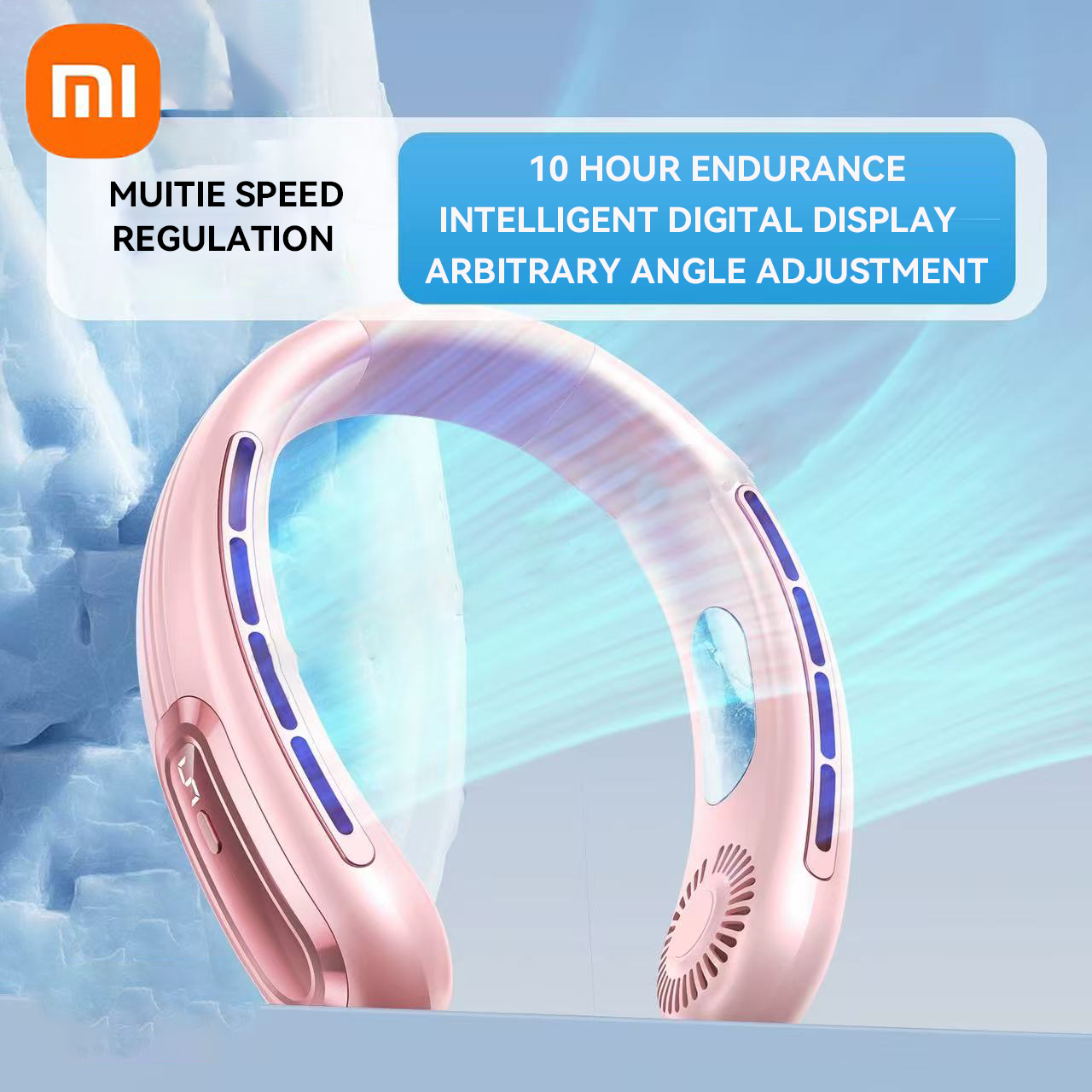 Wentylator na szyję Xiaomi, bezłopatkowy, mini, przenośny, ładowany przez USB, 8000 mAh, 5 prędkości, cichy, z wyświetlaczem doprowadziło, elektryczny chłodzik powietrza: Jasno szary
