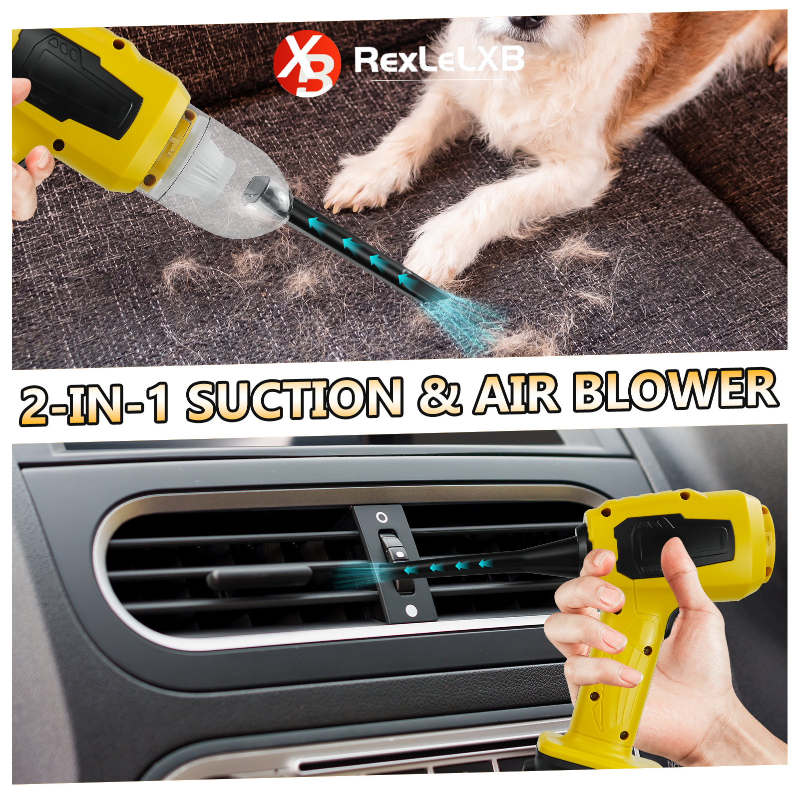 Aspirateur de voiture à main 2 en 1, Machine de collecte de poussière sans fil 10kPa et souffleur d'air pour batterie Dewalt 20V (sans batterie)