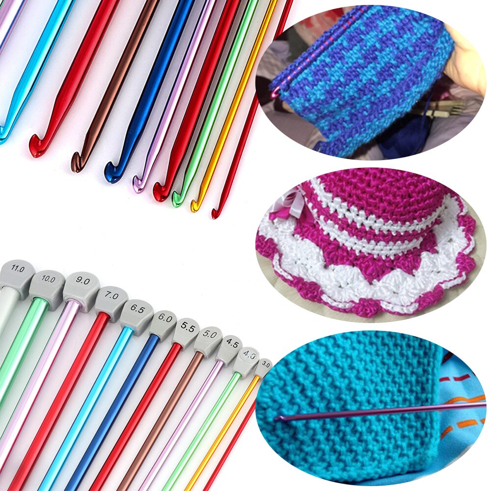 2.5-11mm 14 Size Tunisian Afghan Crochet Hooks Needle Multicolor Knitting Needles Hook Weaving Tool Long Sweater Sewing Needle