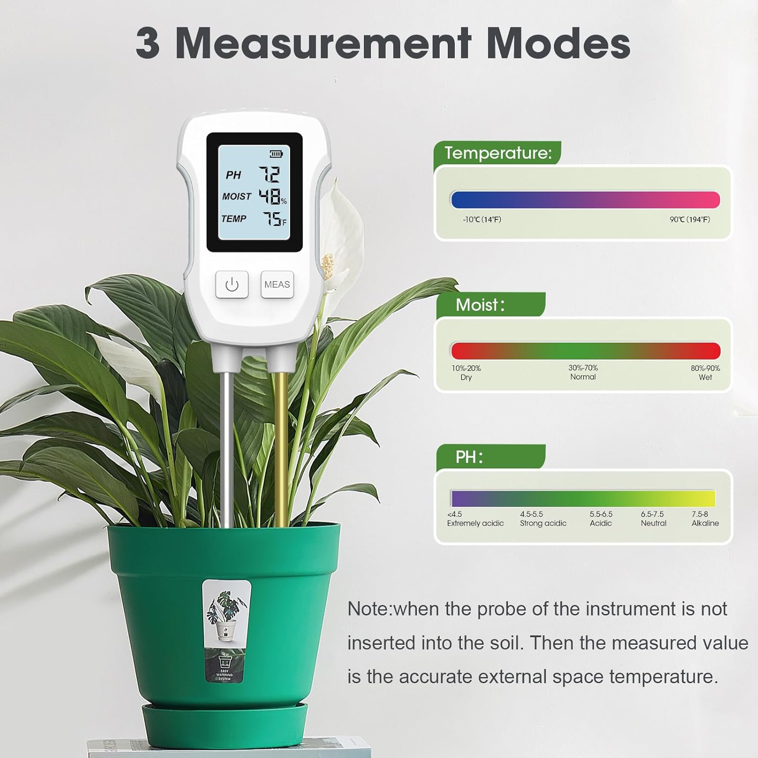 3-in-1 digitale LCD-bodemmeter PH/vocht/temperatuur bodemtester met achtergrondverlichting voor kamerplanten tuin gazon boerderij