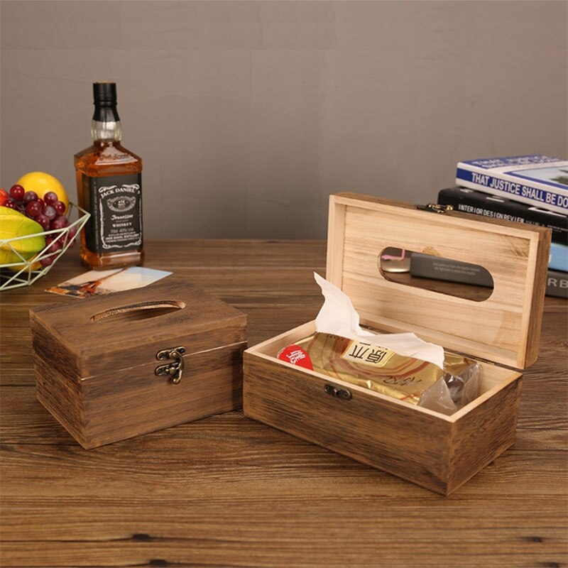 Tissue Box Holder Storage Paper Box Tissue Box Cover Car Wood Napkins Holder Case Organizer Home Decoration