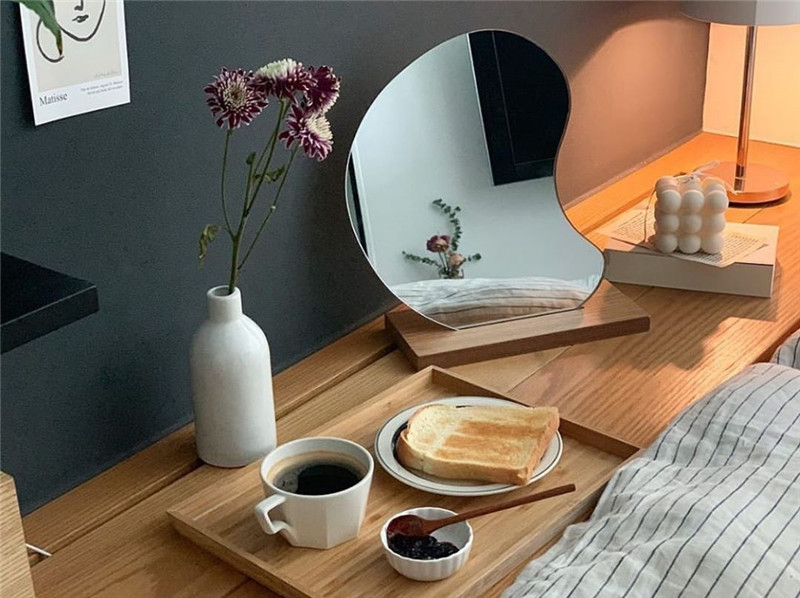 Koreanisch Dekorative Spiegel Dressing Spiegel SchöNe Spiegel Schlafzimmer Schlafsaal Welle Mond Spiegel Hut EINE Basis Eitelkeit Spiegel Hause Dekor