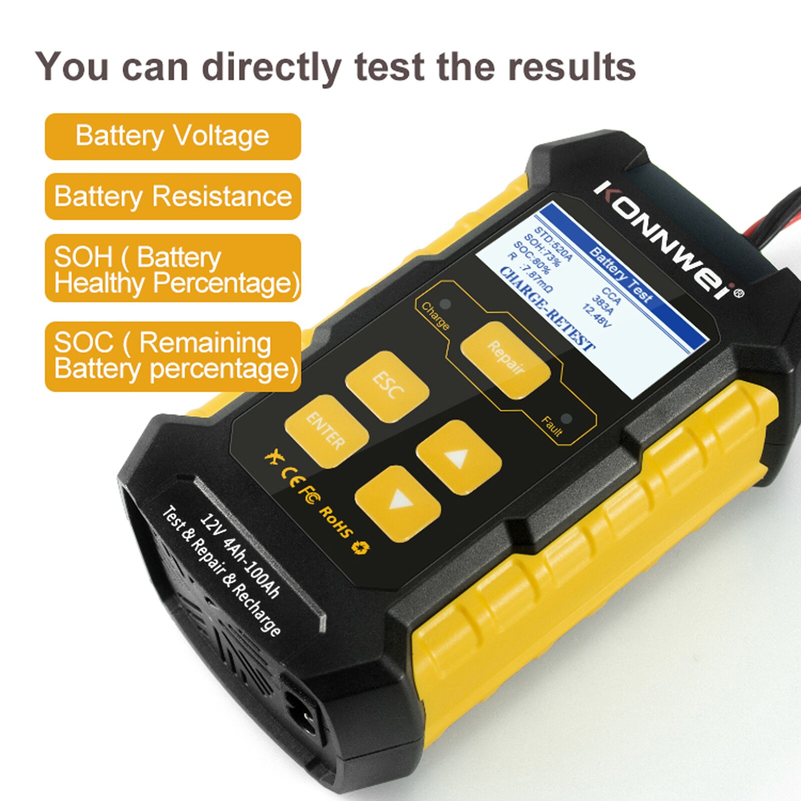 KW510 Car Battery Tester Multifunctional Pulse Repairing Car Battery Chargers Auto Maintenance Tool Automotive Diagnostic Device