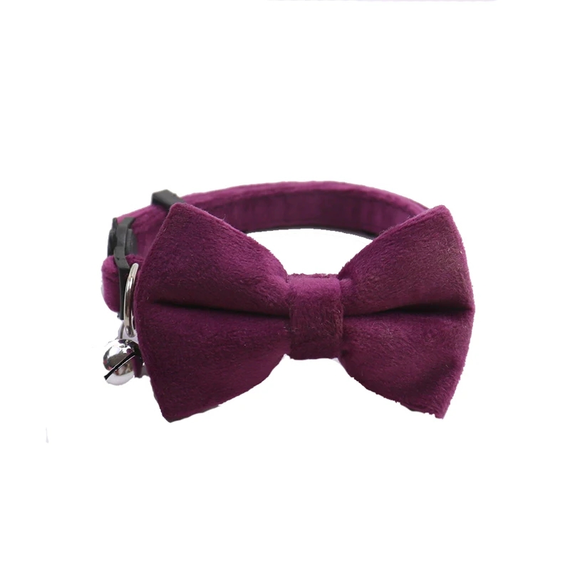 Samt-schleifen-katzenhalsband mit verstellbarem sicherheitsverschluss, einfarbiges katzenhalsband mit glöckchen, haustierzubehör: Lila