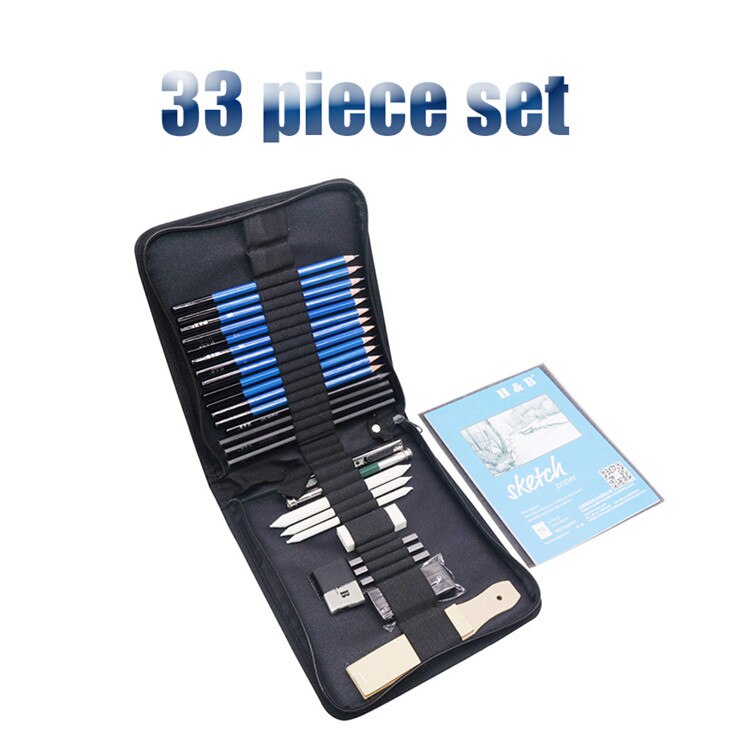 Conjunto de lápis de esboço profissional, kit de desenho de esboço profissional, material de arte de 33, 40 e 51 peças: 33 piece set