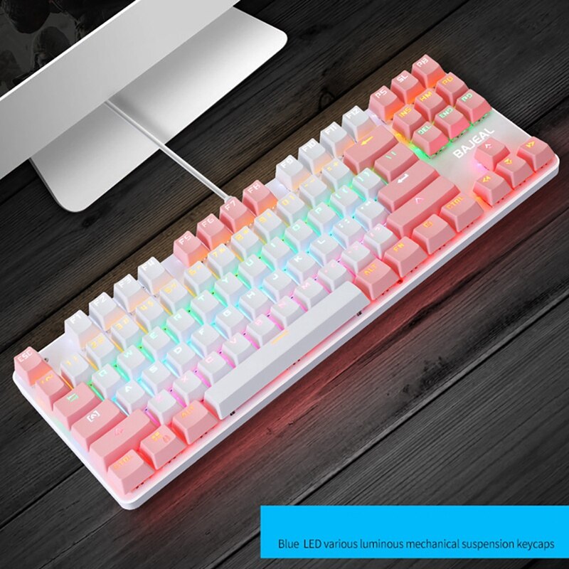 BAJEAL K100 Two-Color Keyboard 87-Key Green Axis Keycap USB Wired Mechanical Keyboard Gaming