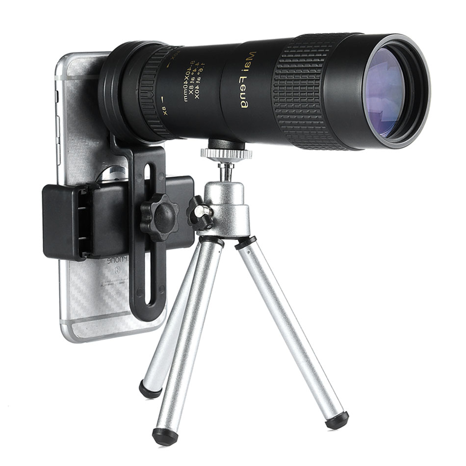 Maifeng 8-40 x 40 monokulært teleskop kompakt indtrækkeligt zoom vandtæt bak 4 hd ed glas med stativ telefonclip