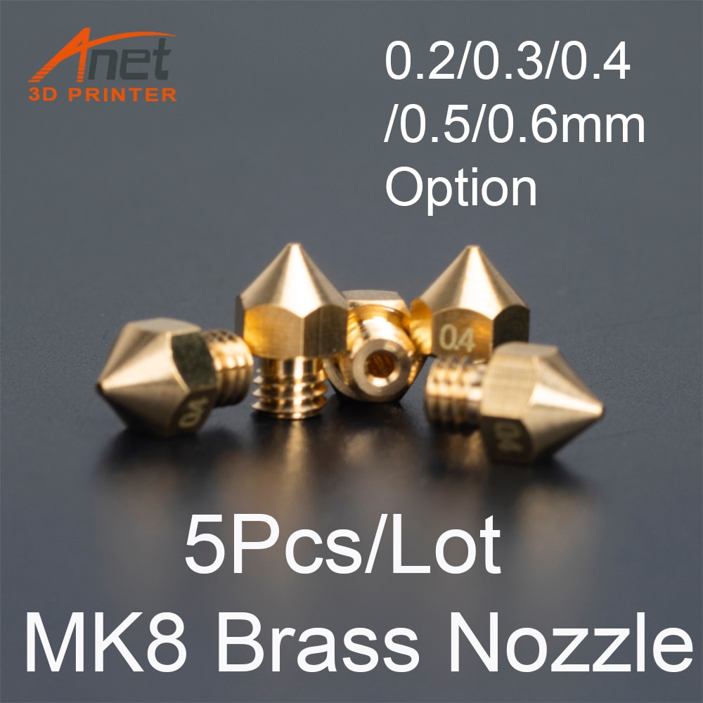Anet 5 pieces/loose 3d printer parts  mk8 nozzles makebot 0.2/0.3/0.4/0.5/0,6mm size optional for  a8 a6 3d printers