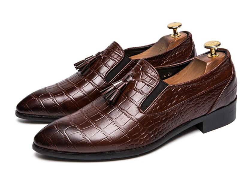 Men Dress Tassel Loafers Leather Business Suit Shoes Pointed Toe Formal Oxfords Man Wedding Shoe Moccasins For Men da051: Brown / 6