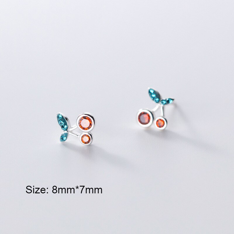 925 Sterling Silver Dainty Zircon Music Note Treble Clef Stud Earrings for Women Girls Music Lovers E0071: Cherry-silver