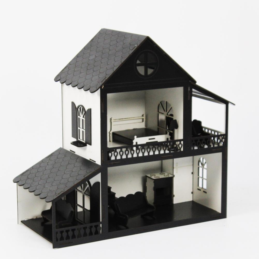 Kleine Roze Droom Kinderen Houten Villa Huis Speelgoed Speelsets Accessoire Baby Pop, Veilig Houten Meubelen Meisje Dochter Speelgoed Gekleurde: Black