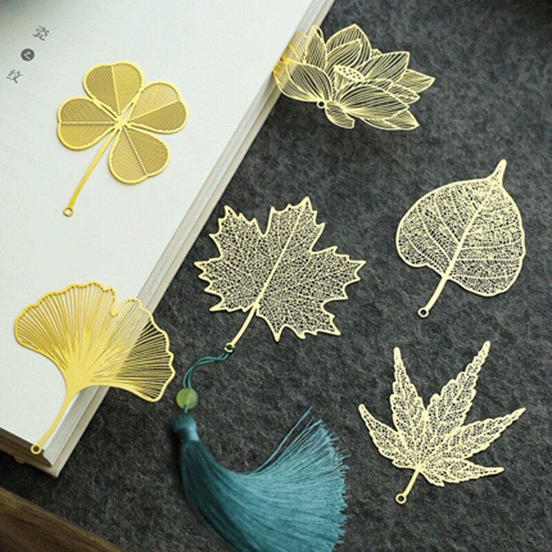 Metal Bookmarks Literature Art ginkgo Leaf Bookmarks With Box Teacher GiftsTree Leaf Bookmarks