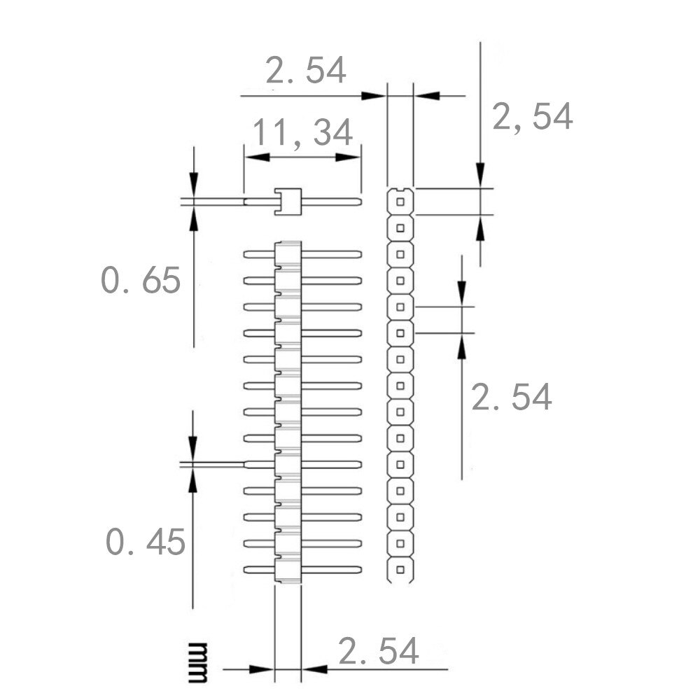 40 Pin 1x40 Single Row Male and Female 2.54 Breakable Pin Header PCB JST Connector Strip for Arduino Black
