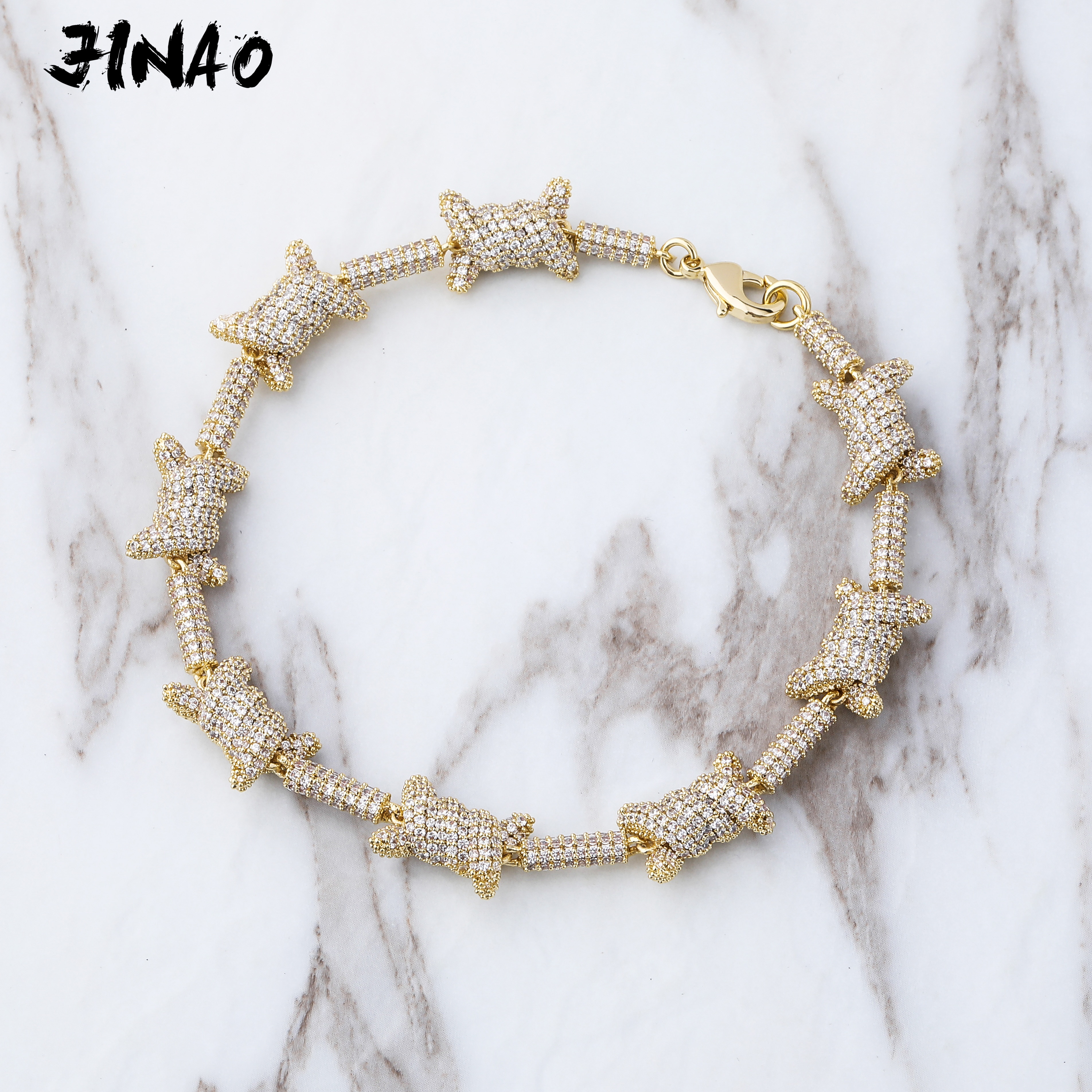 JinAo Hip Hop Jewelry staggered Pattern length x knot Gold Silver color Prong Setting AAA Cubic Zircon 6times plating Bracelet